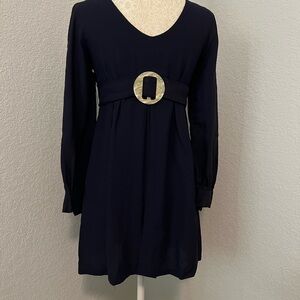 Vintage size 5 navy blue with pearlized  belt, detail midi dress